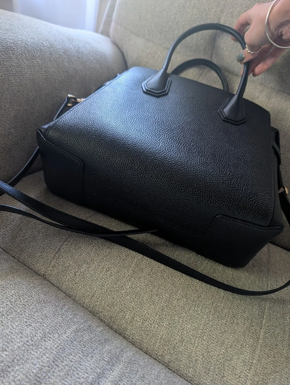 Michael Kors Black Pebbled Leather Satchel with Gold Hardware